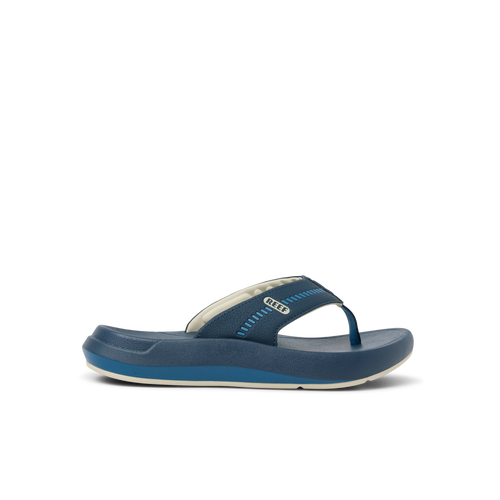 Cruiser men's navy blue thong sandal facing right, showing soft cushioned footbed and arch support design.