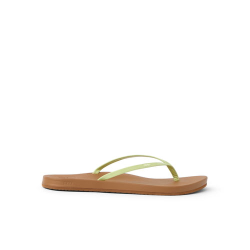 Cushion Slim women's flip flop facing right with lime sherbert straps and cushioned arch support for beach comfort