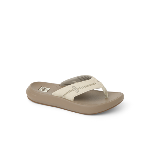 Cruiser sandal for men in oatmeal facing right, showcasing cushioned footbed and arch support for all-day comfort.