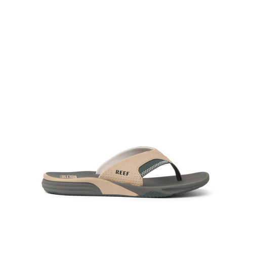 Side view of a right Cushion Fanning sandal with soft cushioning and arch support, designed for beach comfort.