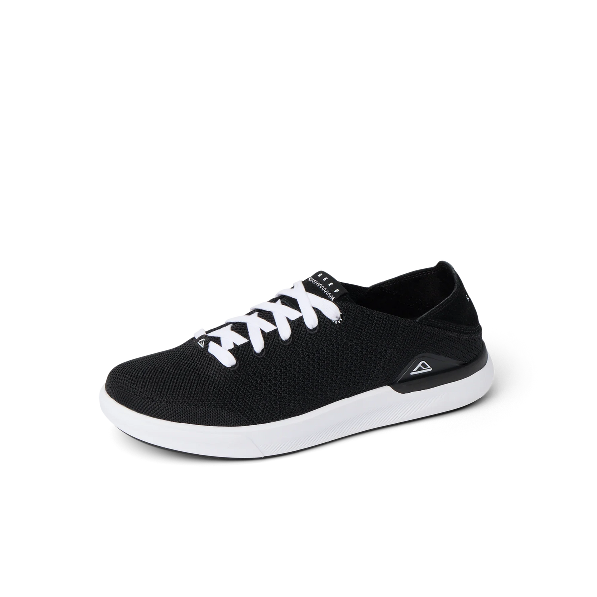 Neptune HT men's black sneaker facing right, showing front and side with lightweight, cushioned, water-friendly design.